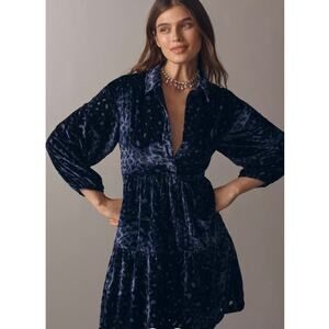 Anthropologie The Bettina Tiered Shirt Dress by Maeve: Mini Velvet Edition XXS